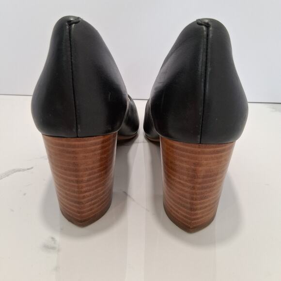 Cole Haan Women Open Toe Pumps Leather 2.5 Inch Brown Block Heel Black Size-8.5B - Picture 4 of 9